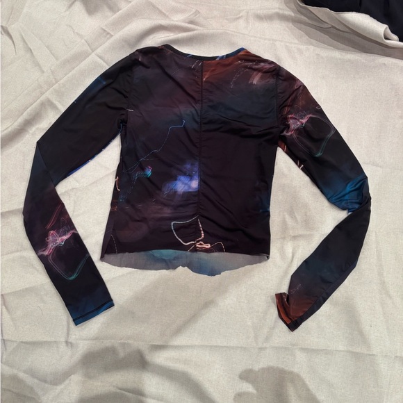 Babaton Aritzia Navy and Purple Long Sleeve Sheer Top with Cut Hem Size S - Picture 5 of 8